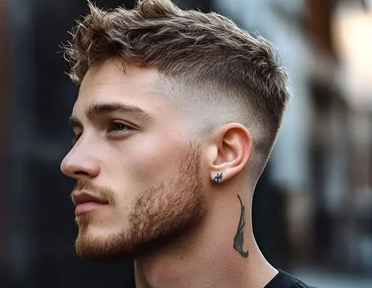 Mid fade з укладкою та короткою бородою